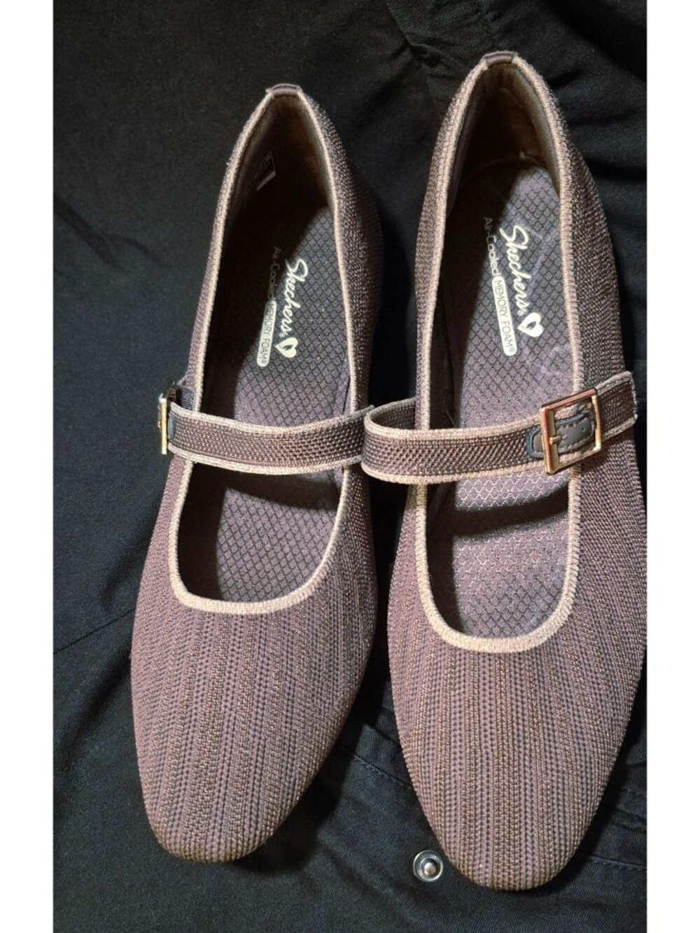 Skechers Chocolate Brown Fabric Upper Cleo Snip Glamorous w/Gold Trim 10 NWOB